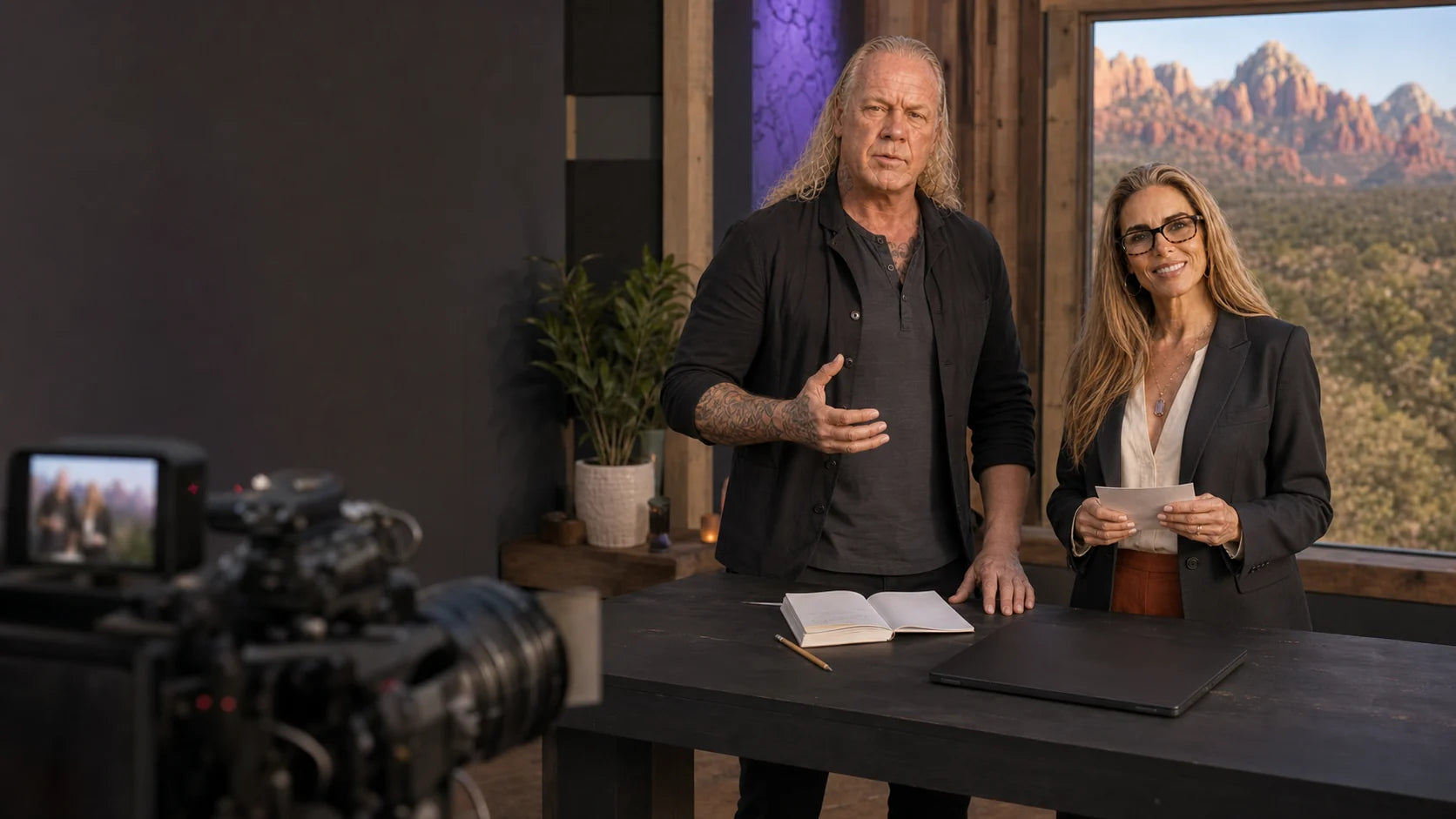 Chance Davis teaches while Michelle Davis hosts a PSP weekly recording in their Sedona studio.